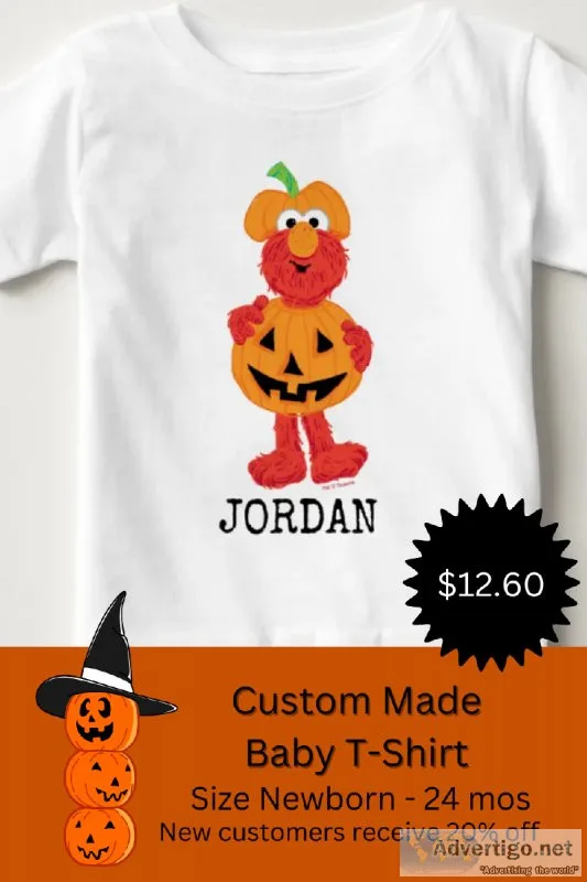Personalize Cute Elmo Pumpkin Halloween Baby T-Shirt