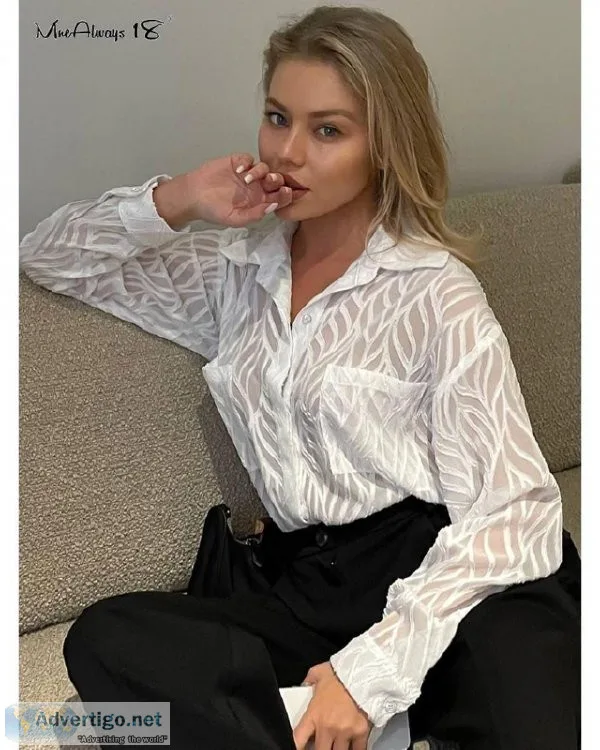 Autumn Long Sleeve Button Transparent Chiffon Elegant Lapel Shir