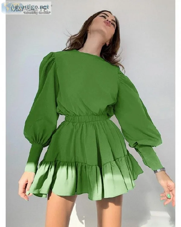 Long Sleeve O-Neck Casual Women Lantern Sleeve Vintage Dress