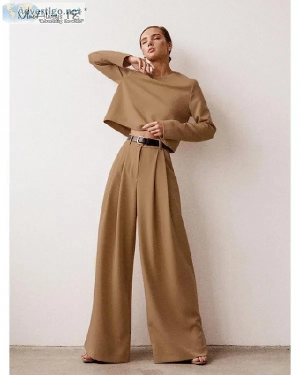 Classic Wide Pants Floor-Length Pleated Loose Women Trousers Vin