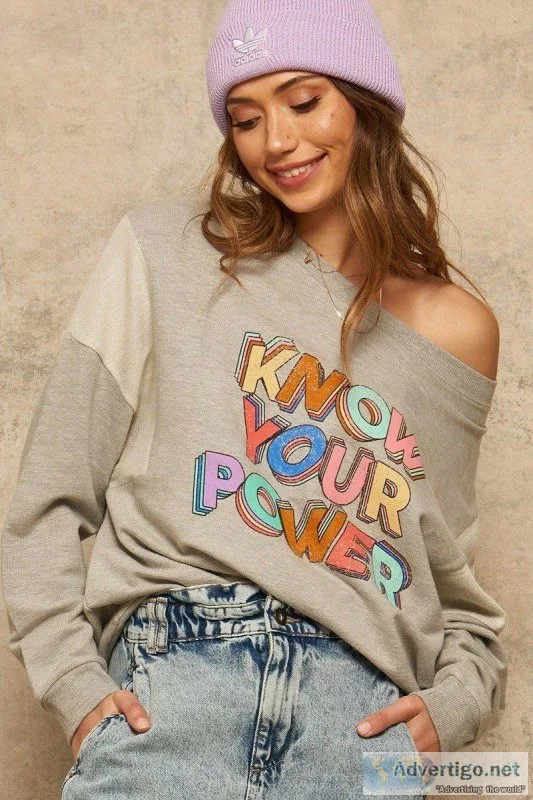 A French Terry Knit Graphic Sweatshirt - Womens Graphic Sweatshi