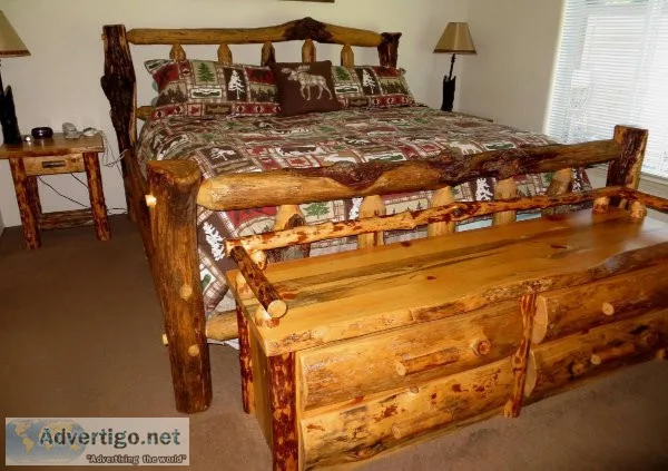 Knotty Pine King Log Bed Set