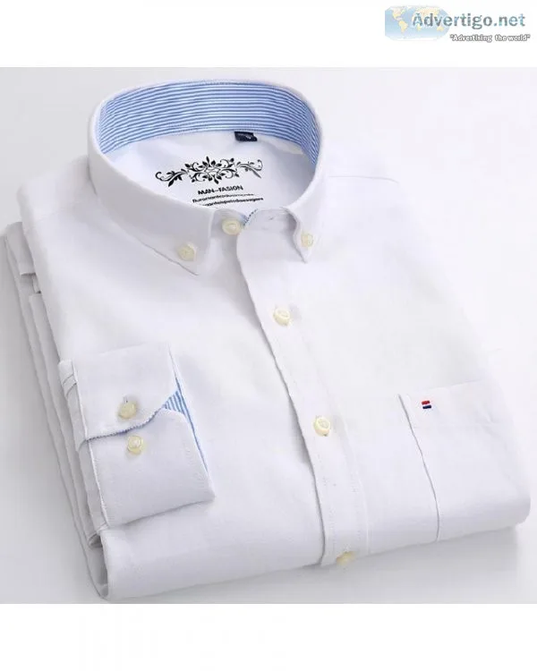 Men s Plus Size Casual Solid Oxford Dress Single Patch Pocket Lo