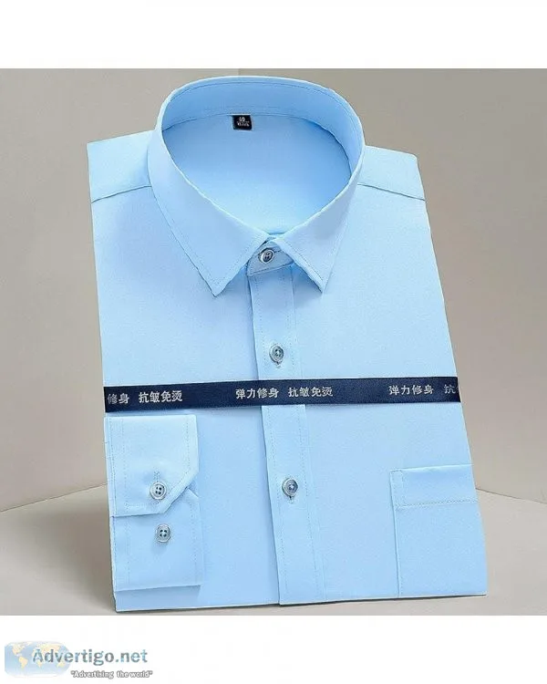 Mens Classic Non Iron Stretch Solid Easy Care Shirt with Pocket