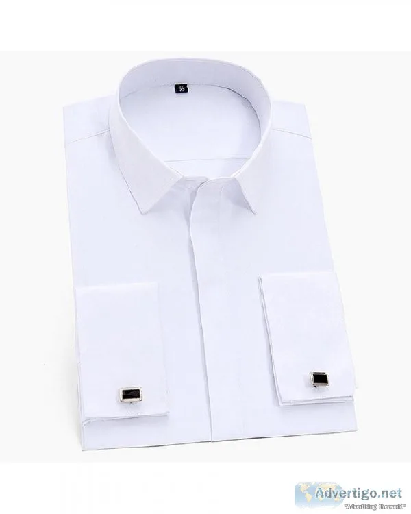 Men s Classic French Cuffs Solid Dress Shirt Long Sleeve Office 