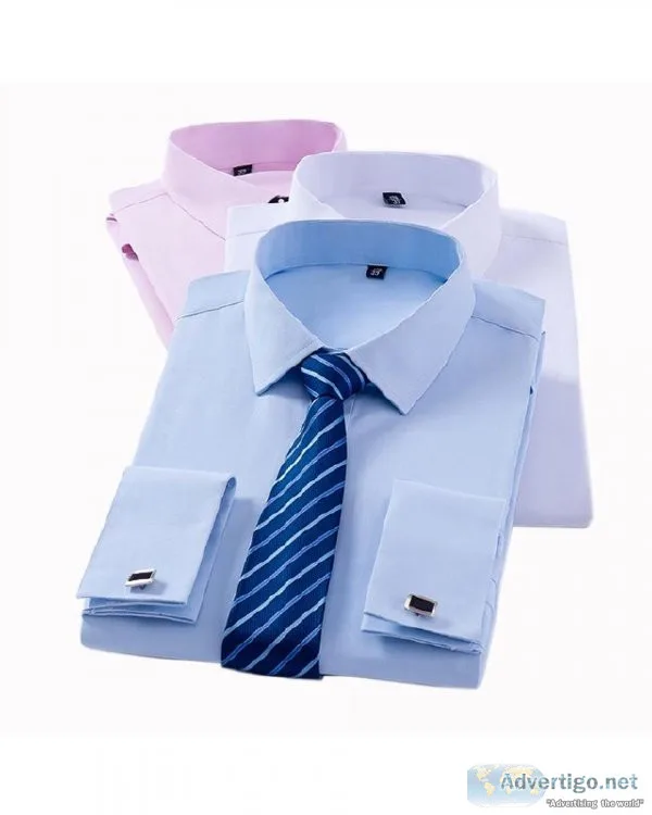 Men s Classic French Cuff Dress Shirts Long Sleeve No Pocket