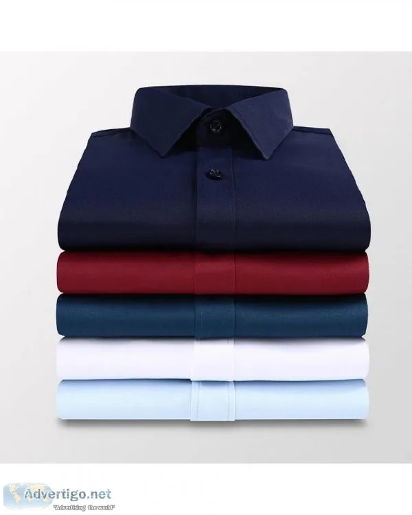 Men Solid Color Business Shirt Fashion Casual Slim White Long Sl
