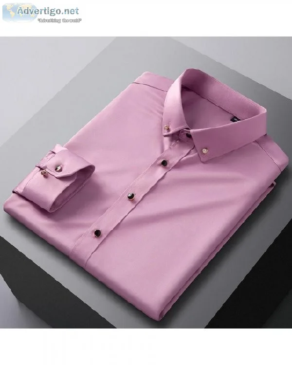 Men s Without Pocket Long Sleeve Stretchy Silky Wrinkle Free Cas