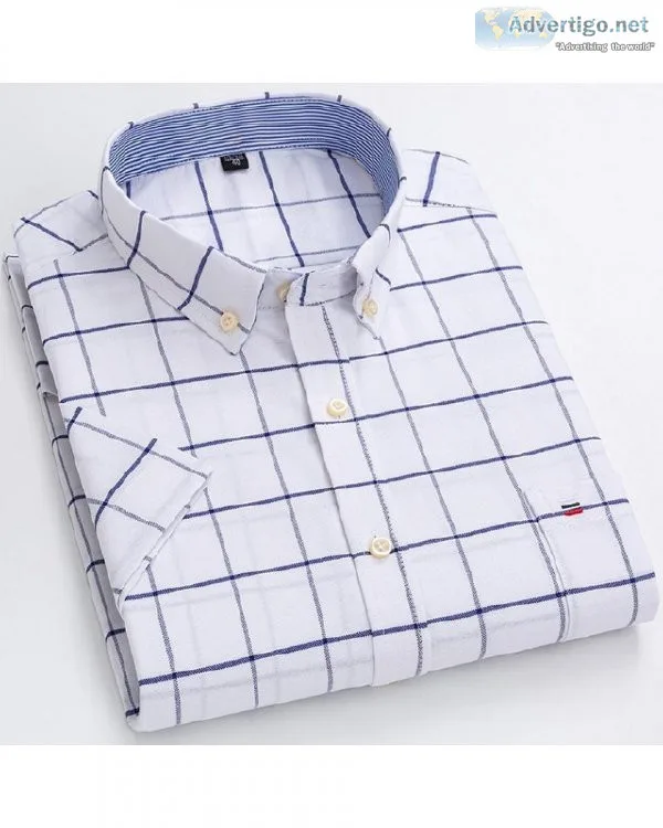 Men s Summer Casual Short Sleeve 100% Cotton Thin Oxford Shirt