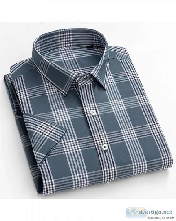 England Style Soft 100% Cotton Short Sleeve Plaid Stripe Shirts
