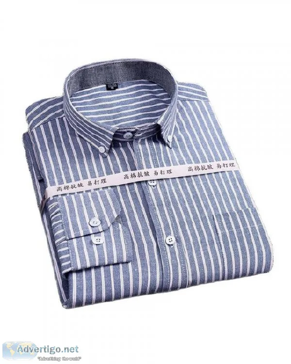 High Quality Oxford Mens Plaid Striped Single Patch Pocket Long 
