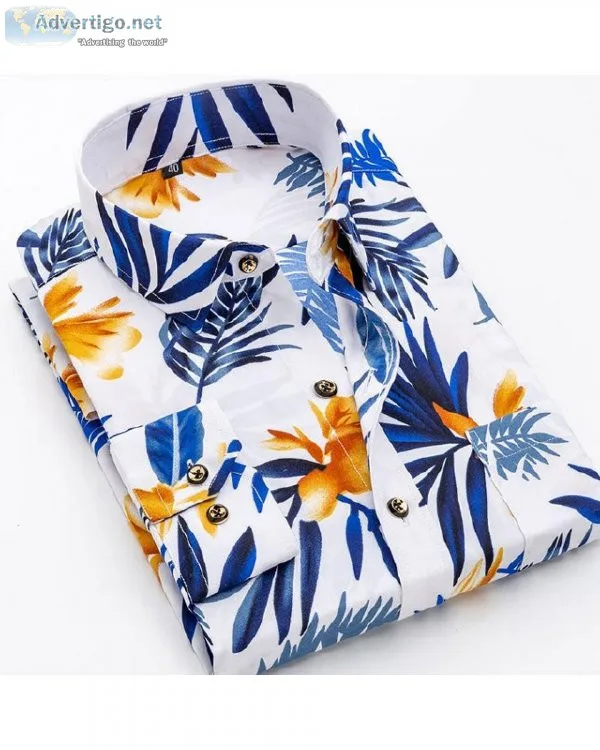Men Fashion Casual Long Sleeve Printed Slim Fit Shirt