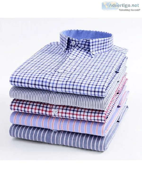 Men s Striped Plaid Oxford Long Sleeve Spinning Casual Comfortab