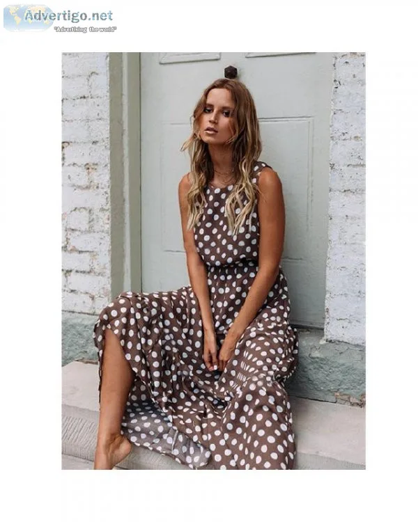 Summer Sleeveless Polka Dot Print Women Boho Elegant Beach Long 