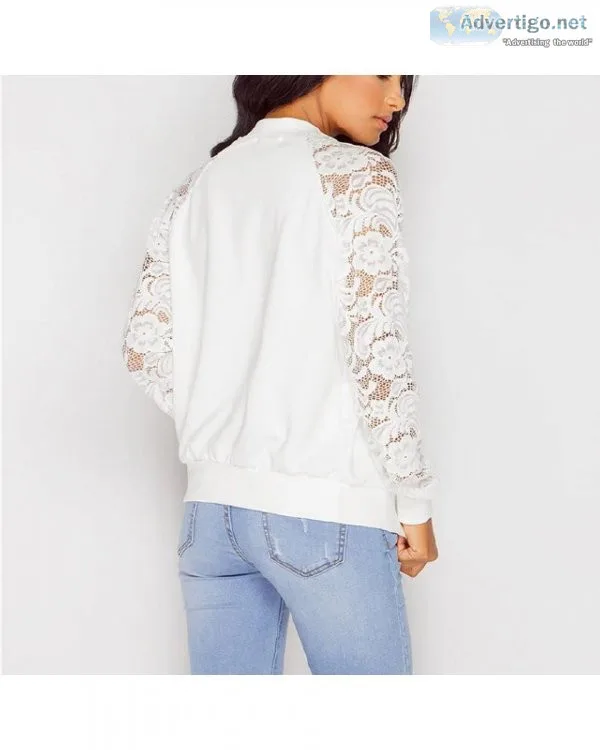 Women Basic Lace Long Sleeve Patchwork Transparent Zipper Casual