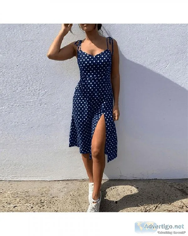 Summer Women Causal Polka Dot Sleeveless High Pleated elastic wa