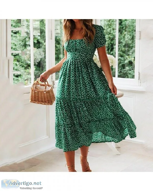 Vestidos Vintage Vintage Print Puff Sleeve summer Beach sweet dr