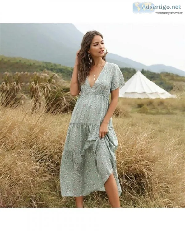 Summer Beach Holiday Women Casual Floral Print Elegant Boho Long