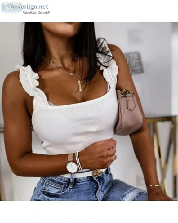 Women Square Collar Solid Knit Casual Basic Summer Ribbed Tank T