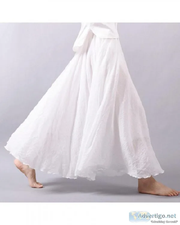 Womens Elegant High Waist Linen Maxi Skirt