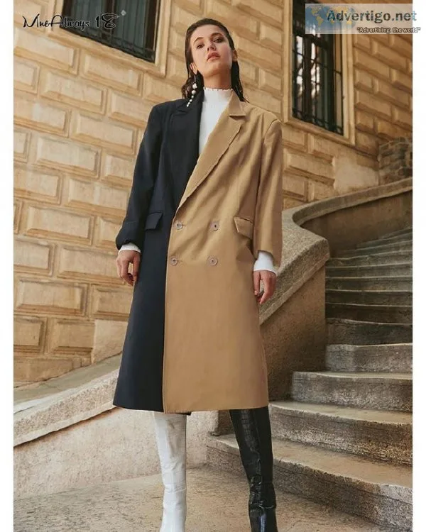 Street Contrast Color Splicing Women Notch Long Sleeve Suit Coat