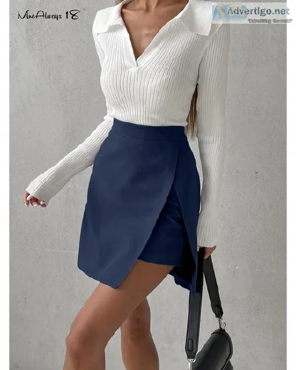 Retro Blue High Waisted Patchwork Autumn Winter Splicing Skirts