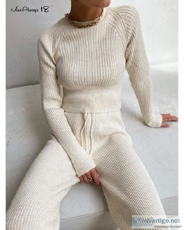 Women Bodycon Sweater And Drawstring Pants Autumn Winter Knitted