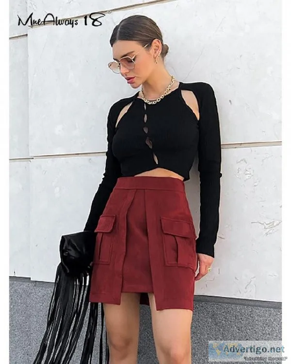 High Waisted Patchwork Pockets Winter Vintage Velvet Skirts