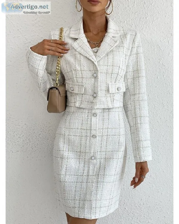 Small Fragrance Button Elegant Two Piece Set Womens Outfits Blaz