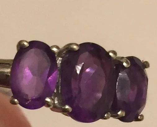 Sterling Silver 925 Amethyst Gemstone Ring Purple Gem