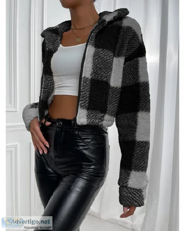 Multicolor Gingham Casual Buffalo Plaid Print Drop Shoulder Zip 