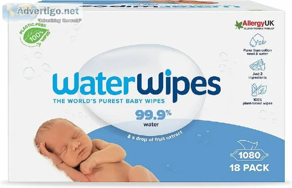 WaterWipes Original Biodegradable Baby Wipes 99.9% Water Based W