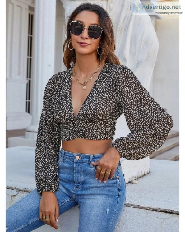 Multicolor Boho Deep V Neck Allover Print Lantern Bishop Sleeve 