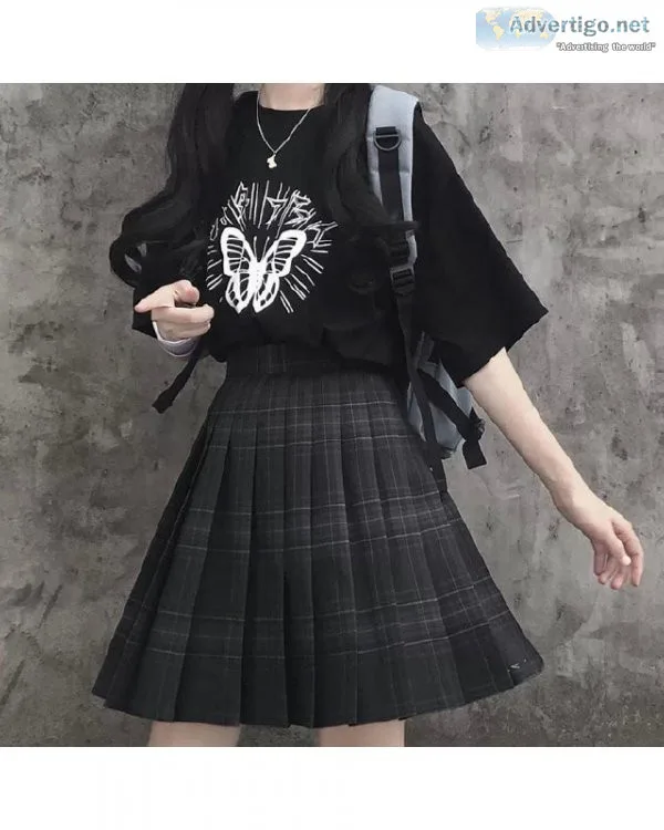 Preppy Black Plaid Pleated Japanese Fashion School Girl Uniform 