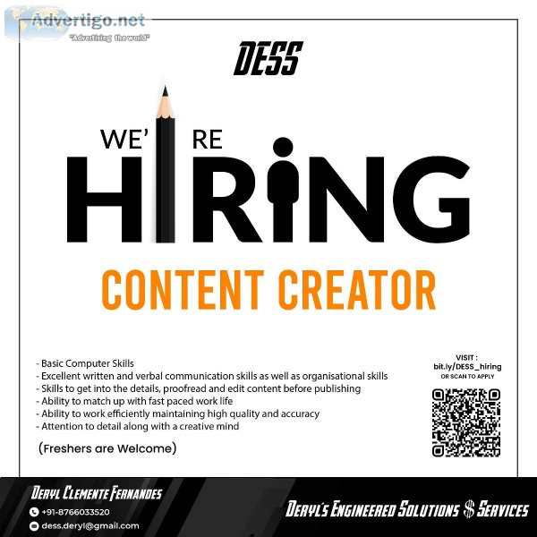We re Hiring Content creator