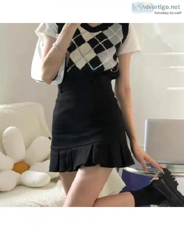 Women Cute Casual Preppy Style High Waist Solid A-line Short Ski