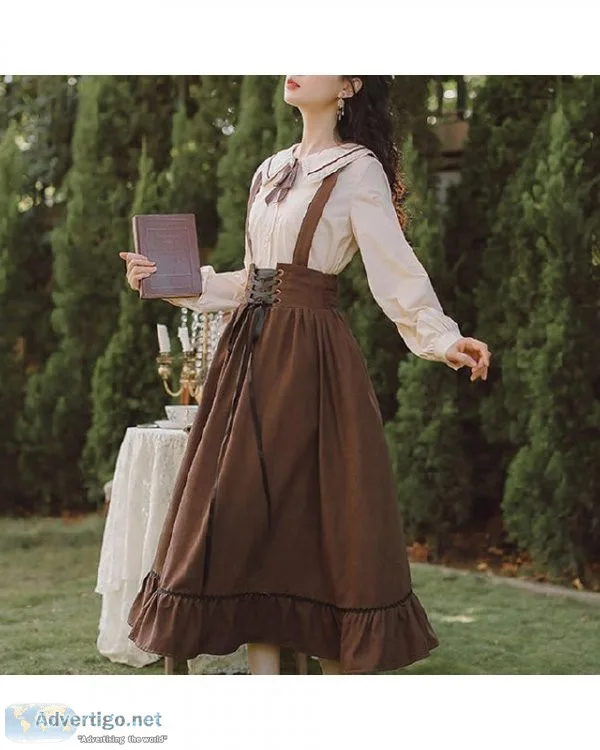 Women Kawaii Lolita Bandage Bow High Waist Ruffle Patchwork Eleg