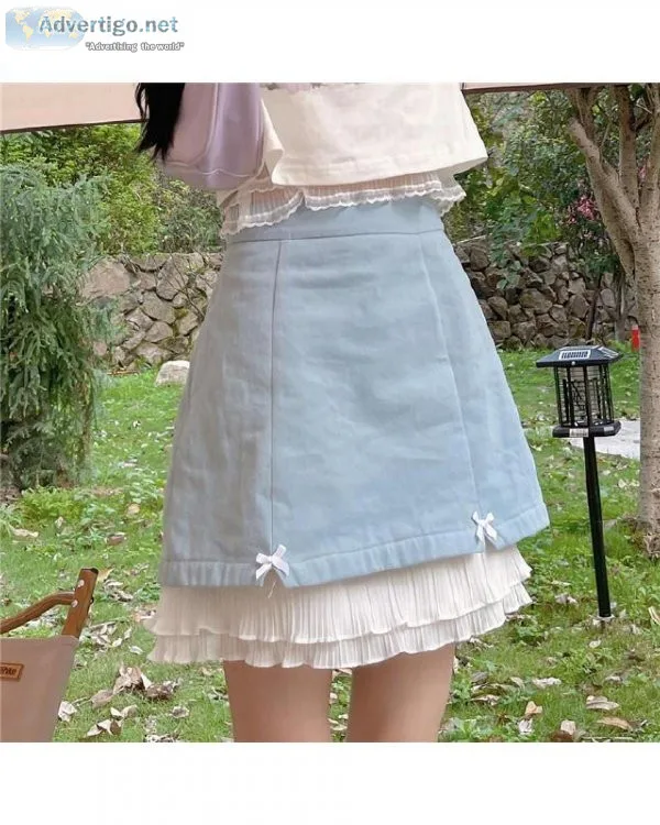 Kawaii Lolita Blue Mini Women Japanese Sweet Cute Ruffle Bow Pat
