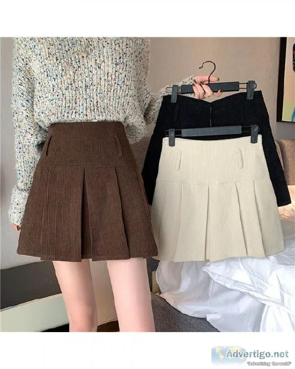 Korean Style Kawaii Patchwork Brown High Waist Vintage Corduroy 