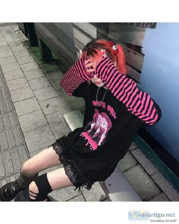 Gothic Women Mall Top Harajuku Black Long Sleeve T-shirts