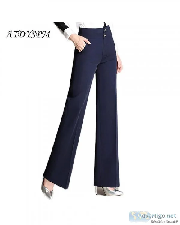 Elegant Office Lady Simple Straight Women High Waist Long Trouse