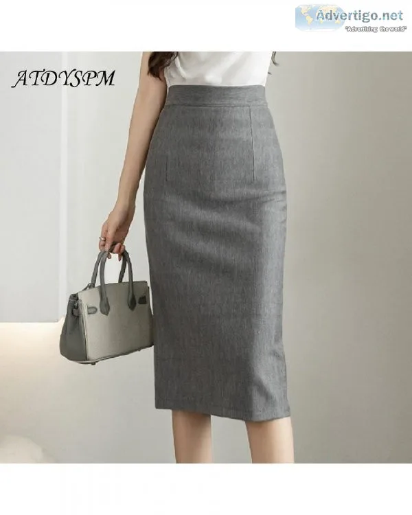 Classic Vintage Gray Red Stretch Pencil Skirts For Women