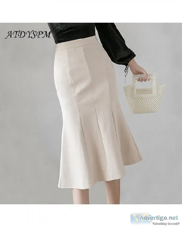 High Waist Back Split Ruffles Black Khaki Beige Office Fashion M
