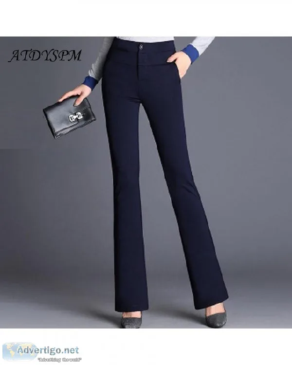 High Waist Office Straight Elegant Women Flare Spring Autumn Nav