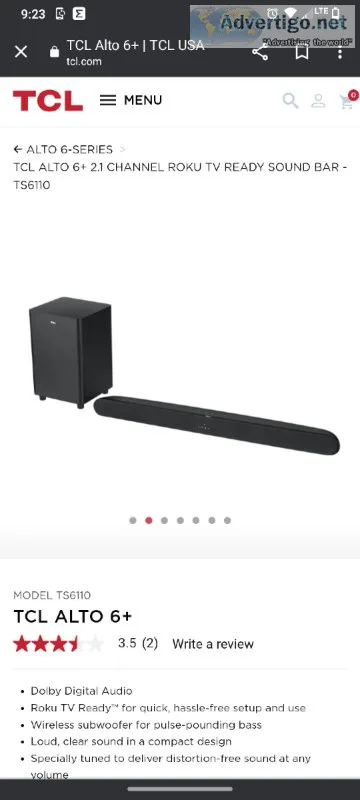 TCL ALTO 6 SOUND BAR WITH WIRELESS SUBWOOFER