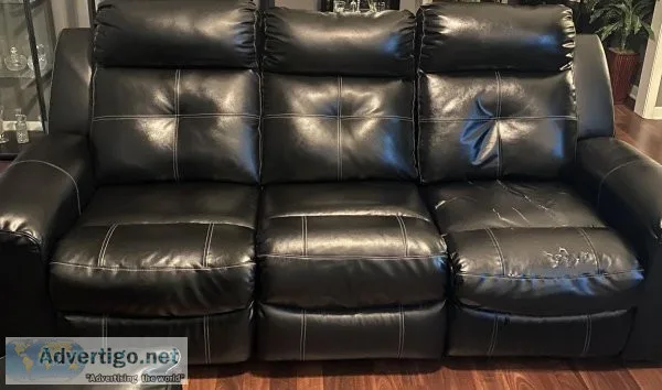 Black Leather Reclining Loveseat and Sofa