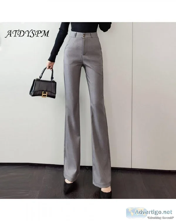 Formal Work Straight Flare Women Elegant Casual High Waist Trous