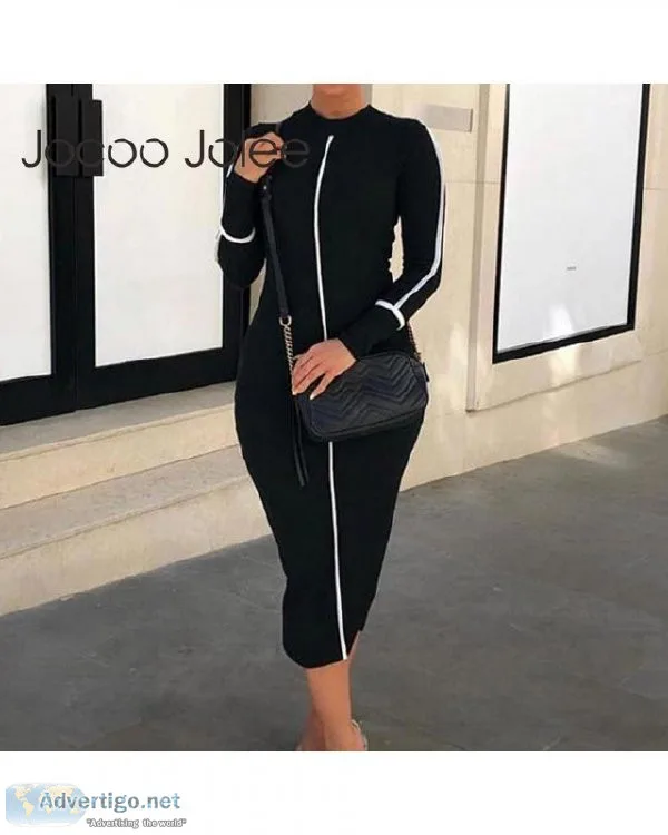 Casual Bodycon Women Long Fashion Full Sleeve Striped Patchwork 