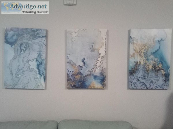 Gorgeous Blue Abstract Canvas Fluid Marble Effect Wall Art