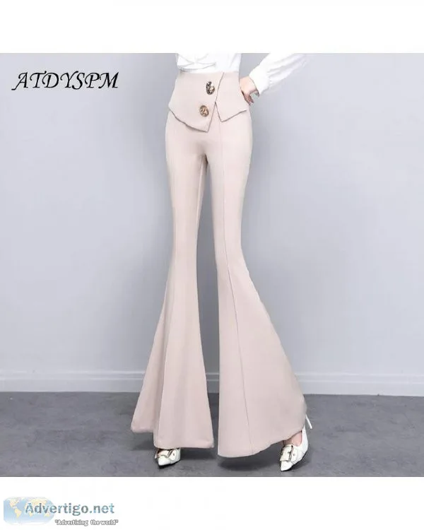 Chic Fashion High Waist Flare Elegant Folded Waist Big Buttons C
